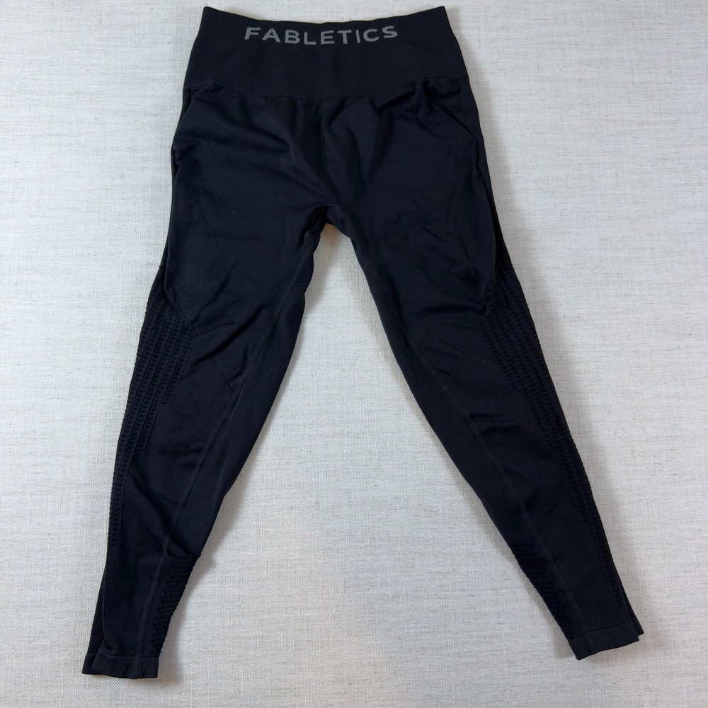 Fabletics Womens Black Seamless Mesh High Waisted Compression Leggings Small